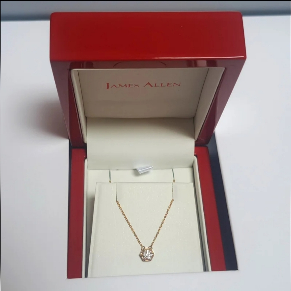 SOLD James Allen 14K Yellow Gold Geometric Solitaire Diamond Necklace